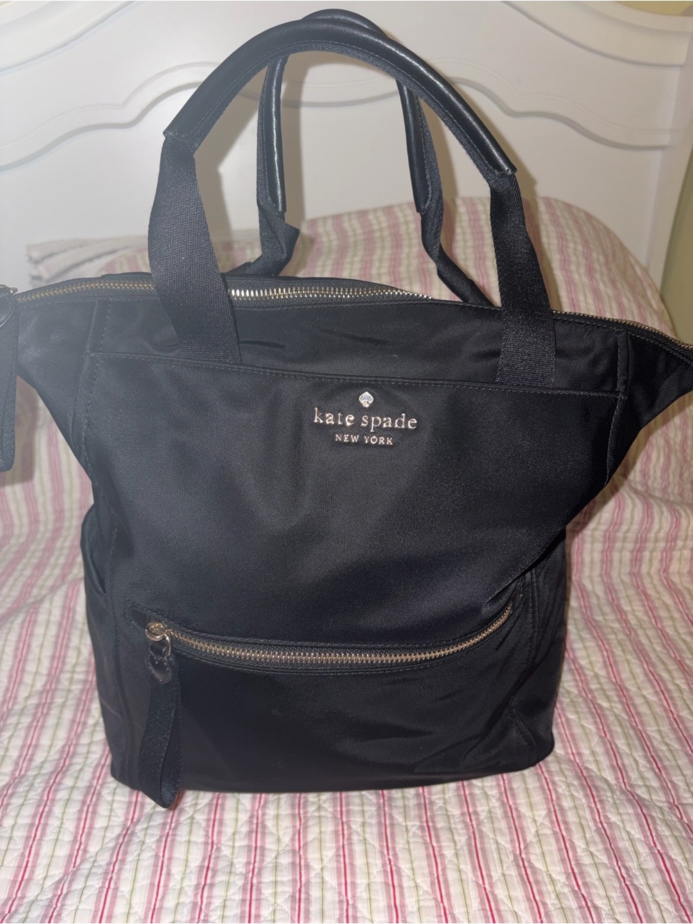 Kate Spade Chelsea Large Convertible Backpack Nylon Tote Bag Black Excellent!